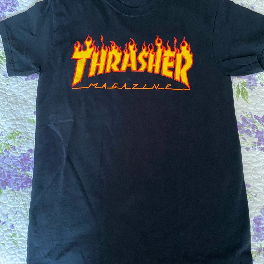 Thrasher Magazine T Shirt Women Size Small Black Short Sleeve Skateboarding Tee